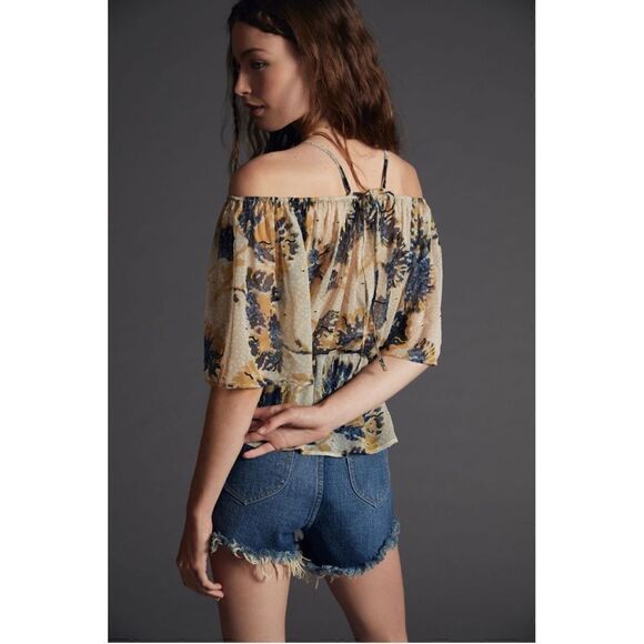 NEW Anthropologie Let Me Be Off-The-Shoulder Stappy Sheer Blouse Top Shirt Large - Picture 4 of 4